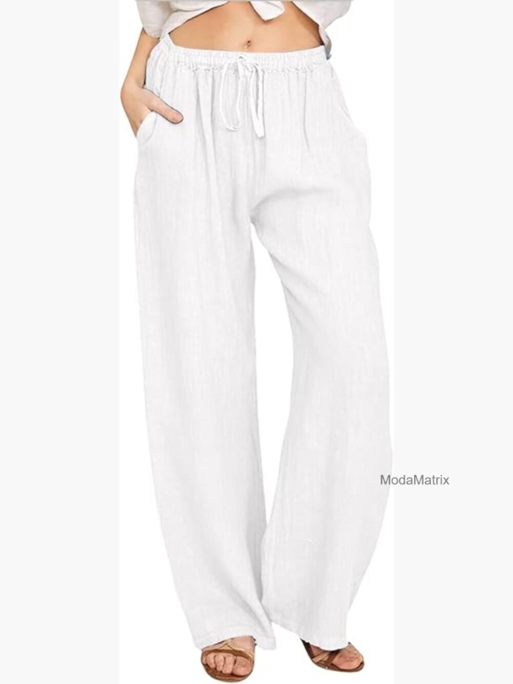 Wide Leg Palazzo Drawstring Pants Linen Cotton Summer Casual